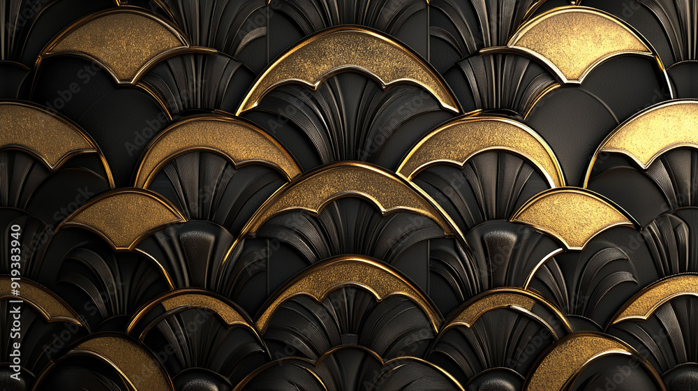 Black and gold luxury 3D background in art deco style