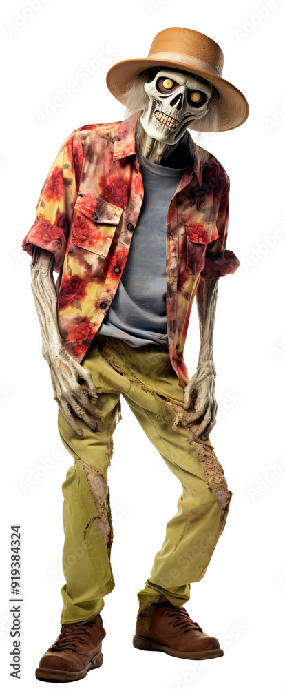 Funny Full body shot of zombie wearing colorful summer outfit Funny Full body shot of zombie wearing colorful summer outfit