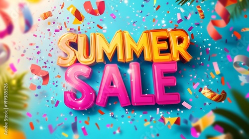 Vibrant Summer Sale Banner with Confetti Celebration

