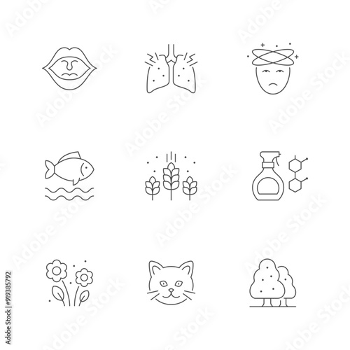 Set line icons of allergy