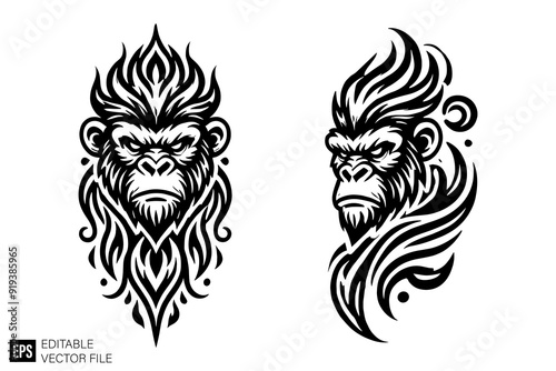ape head Clip Art Black and White  Illustrations Graphic Design Elements Vector Silhouette