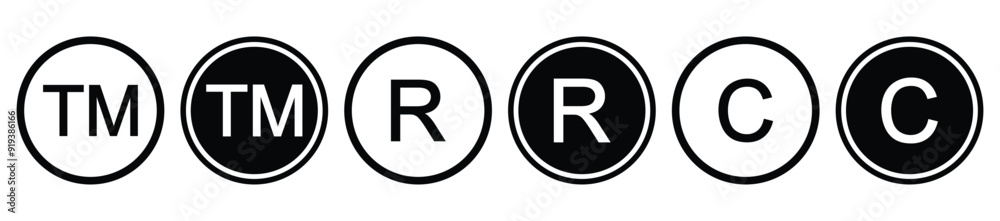 trademark Registered copyright icon set.TM, R, C icon sign in editable stroke and filled style vector. trademark Registered copyright icon set.TM, R, C icon sign in editable stroke and filled style vector.