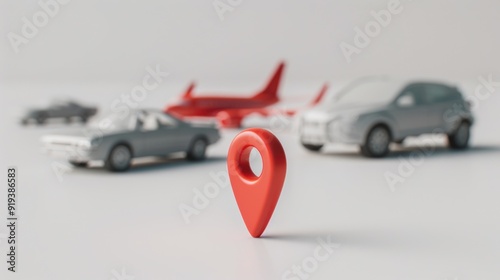 red locatin pin, 3d cartoon white plane and car photo