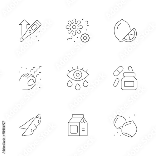 Set line icons of allergy