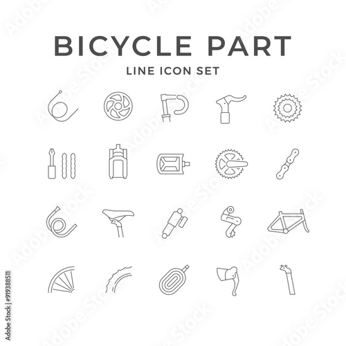 Set line icons of bicycle part