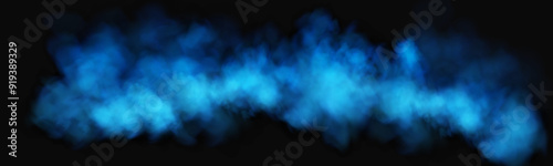 Fog or smoke, blue smog clouds on floor, isolated transparent special effect. Vector illustration, morning fog over land or water surface, magic haze. 