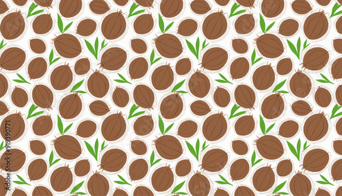 Seamless pattern with coconuts on a white background.