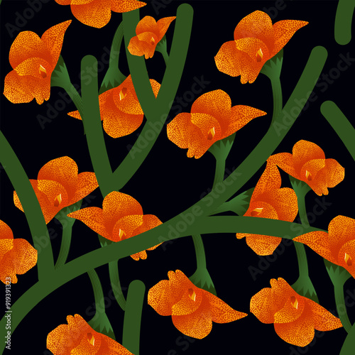 This is a gradient yellow floral bail seamless design pattern. It is a repeating pattern that can be used for a variety of purposes, such as backgrounds, borders, textile and packaging.sstkBackgrounds