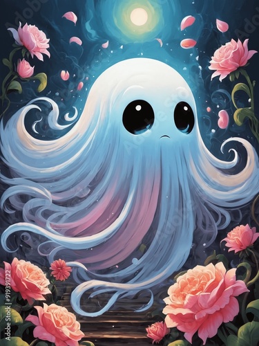 Ghostly Garden Generative AI Illustration 