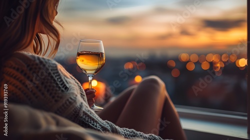 End-of-Day Relaxation: White Wineglass in a Peaceful Setting