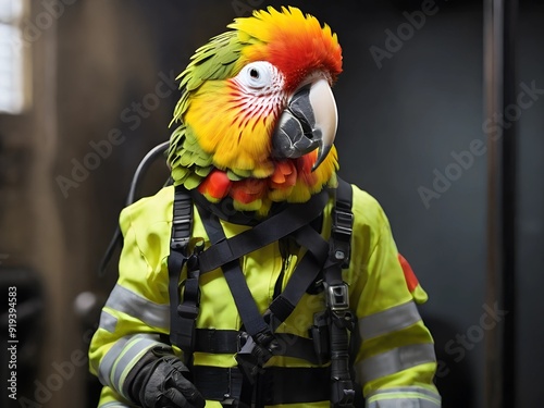  Parrot in a firefighter suit full length AI generated