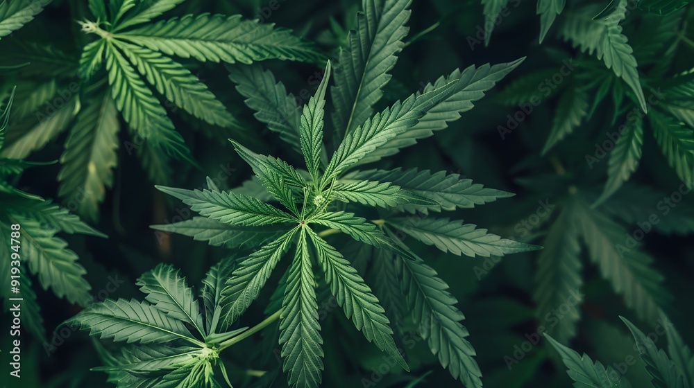 Marijuana leaves on a background, close up top view on cannabis leaves and branches on background for alternative medical and marketing design concept Marijuana leaves on a background, close up top view on cannabis leaves and branches on background for alternative medical and marketing design concept
