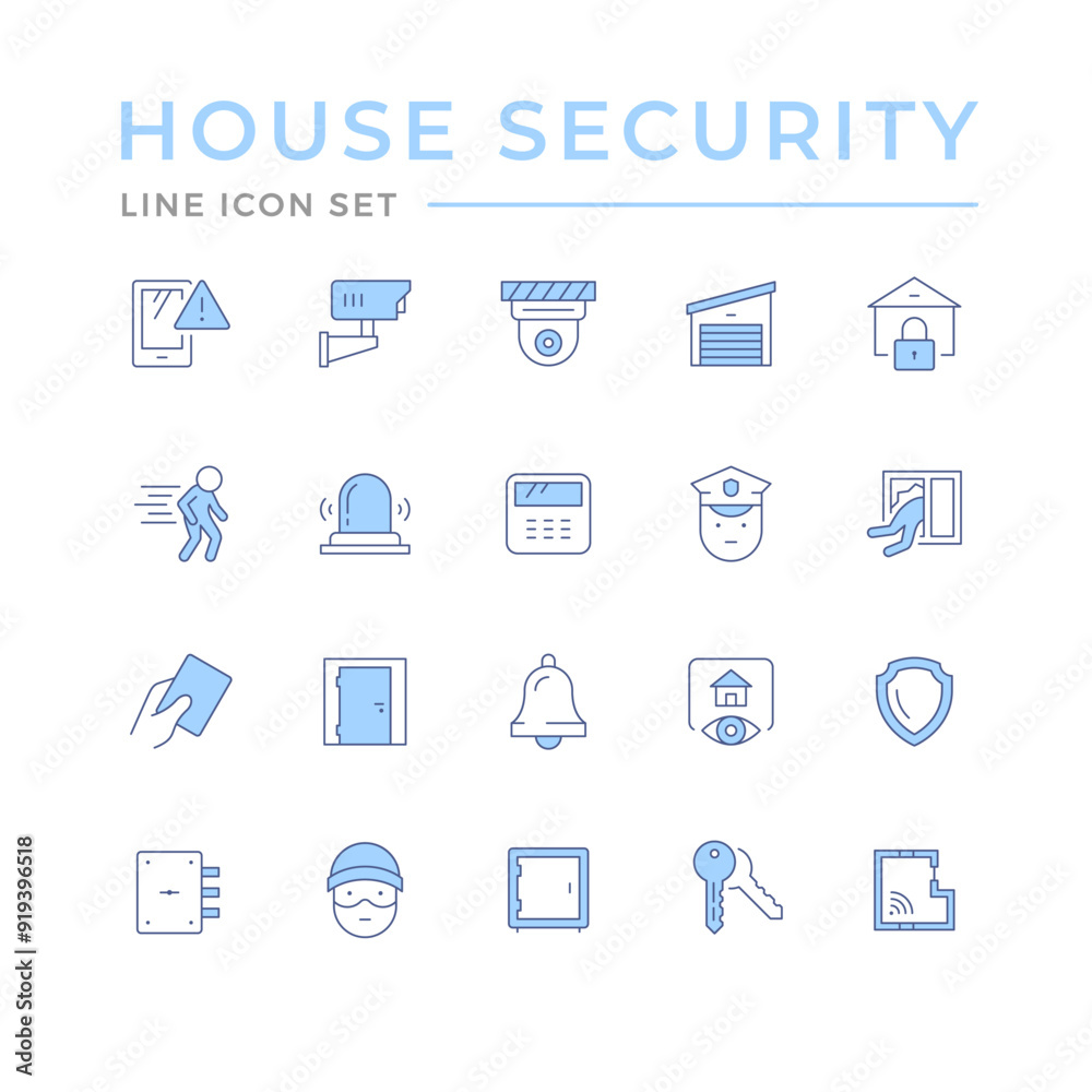 Set color line icons of house security Set color line icons of house security