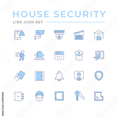 Set color line icons of house security