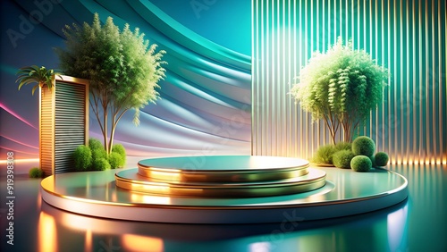 3D Product Display stage  with Minimalist Geometric Shapes and Natural Elements