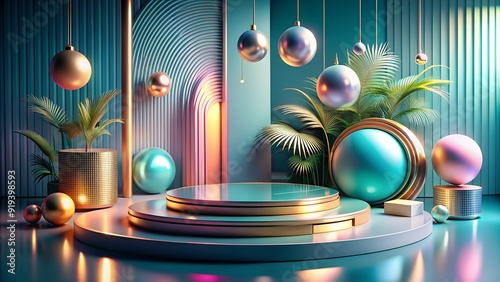3D Product Display stage  with Minimalist Geometric Shapes and Natural Elements