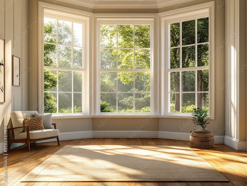 Obraz premium Elegant bay windows extending outward from the wall, creating a spacious interior and panoramic views.