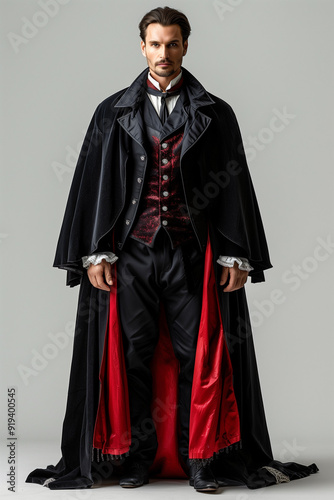 a model wearing a dracula costume for halloween