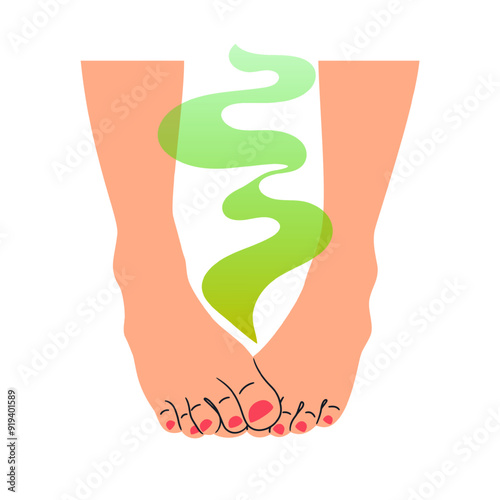 Stinky smell of sweat from feet. The stench of an unwashed body in the form of a green cloud of smoke