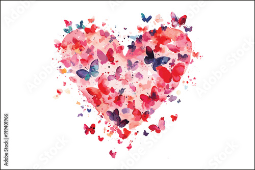 Watercolor love by Butterfly and Love Shape, Watercolor Art, Heart Shape, Butterfly Design, Love Shape, Watercolor Heart, Romantic Art, Butterfly Art, Heart Decor, Love Decor, 