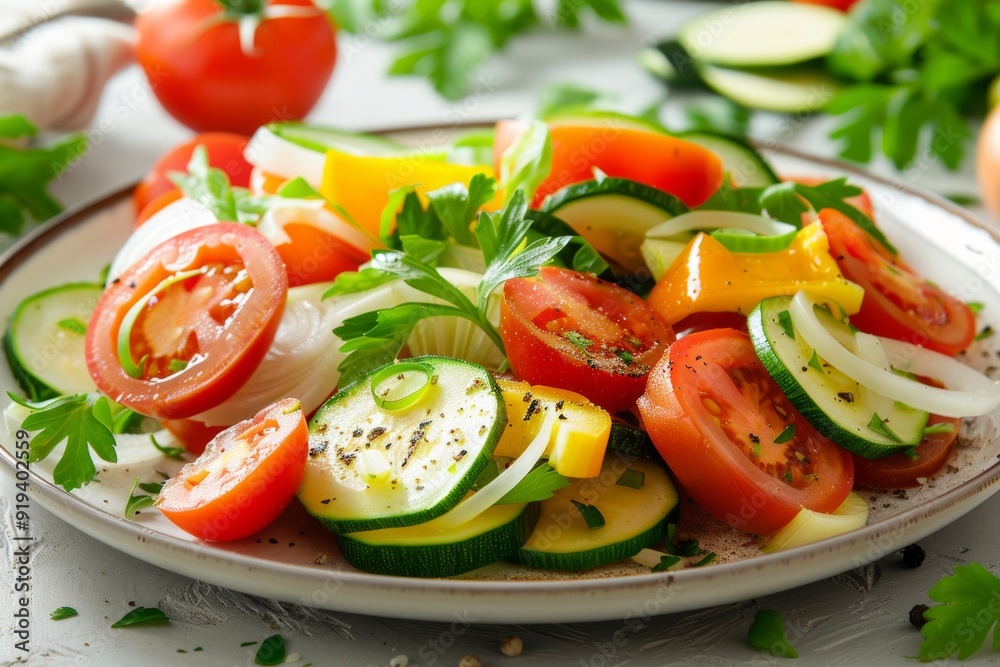 Mixed vegetable salad with tomatoes, zucchini, and herbs Mixed vegetable salad with tomatoes, zucchini, and herbs