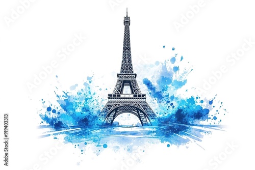 france eiffel tower with flags and ribbon design, Happy bastille day and french theme Vector illustration 