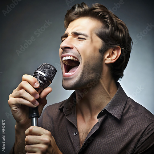 man singing into microphone photo