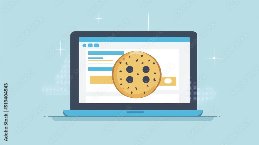 Internet Cookies Concept with Computer and Digital Cookie Icon Internet Cookies Concept with Computer and Digital Cookie Icon