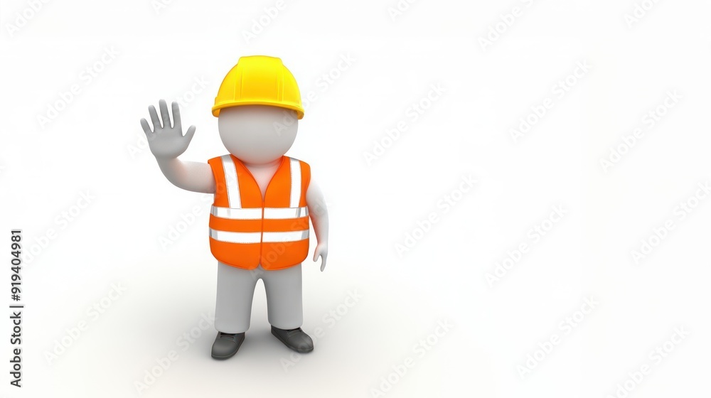 3d render of human figure wearing a construction vest and helmet standing against a white background, construction vest, safety helmet, architectural safety 3d render of human figure wearing a construction vest and helmet standing against a white background, construction vest, safety helmet, architectural safety