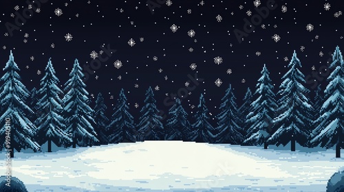 Animated minimalist pixel art of falling snow