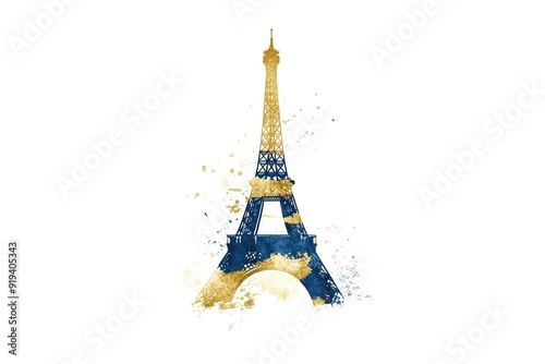 france eiffel tower with flags and ribbon design, Happy bastille day and french theme Vector illustration
 photo