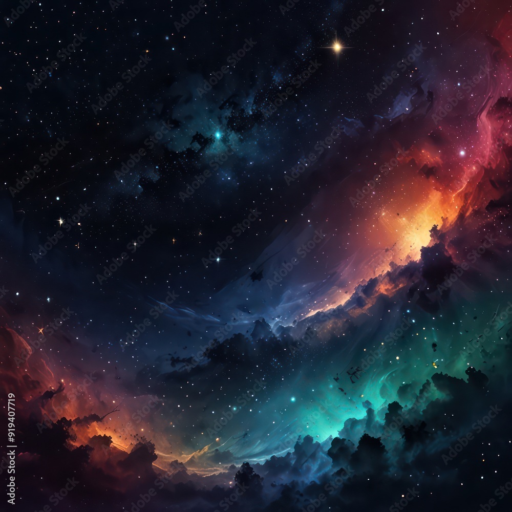 An abstract design that resembles a celestial landscape, with swirling stars and deep space hues An abstract design that resembles a celestial landscape, with swirling stars and deep space hues