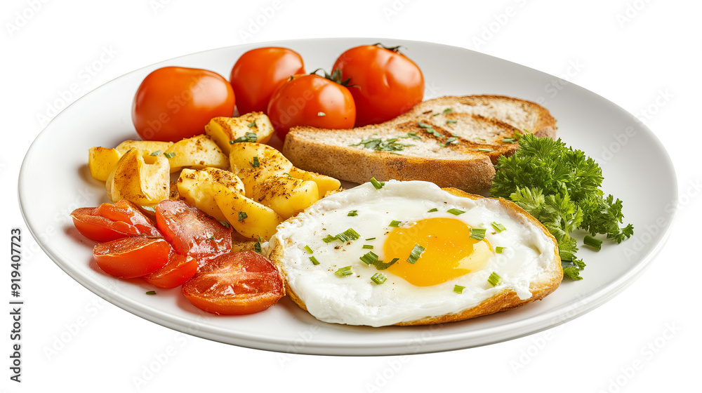Breakfast Plate with Fried Egg, Ham, and Toast on Transparent Background Breakfast Plate with Fried Egg, Ham, and Toast on Transparent Background