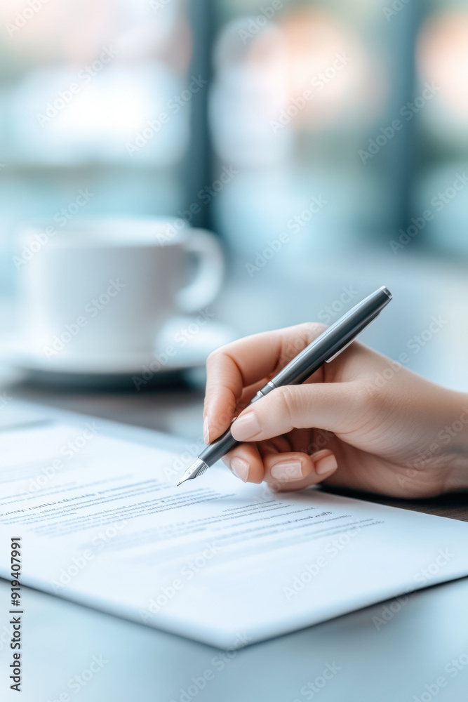 business success contract, A close-up of a hand gripping a pen, poised to sign a legal document. The setting is a well-lit office space, with a polished wooden desk and a stack of business success contract, A close-up of a hand gripping a pen, poised to sign a legal document. The setting is a well-lit office space, with a polished wooden desk and a stack of