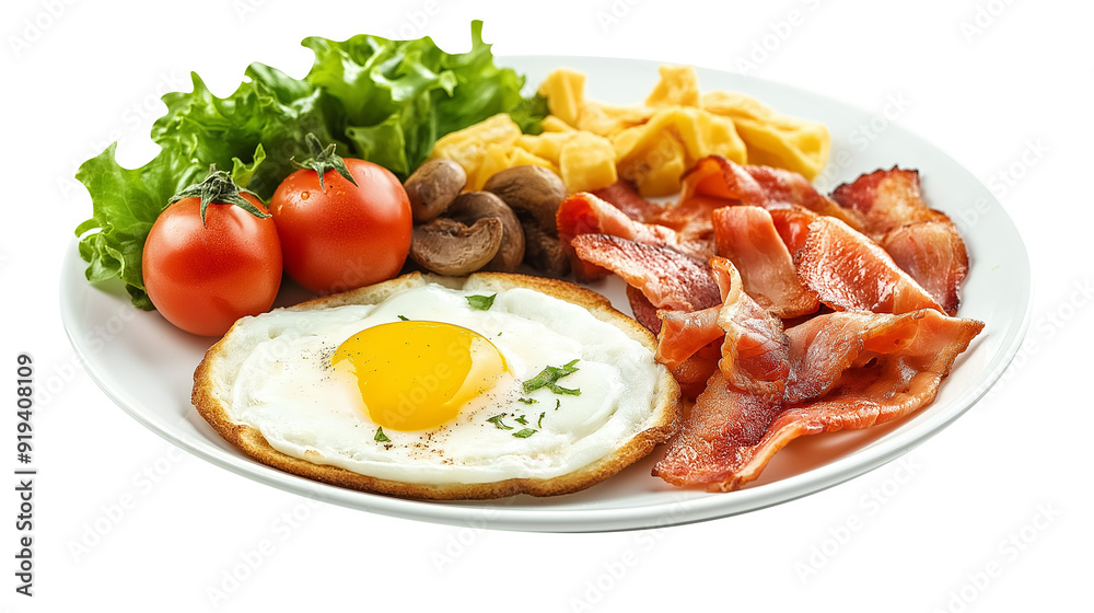 Breakfast Plate with Fried Egg and Ham on Transparent Background Breakfast Plate with Fried Egg and Ham on Transparent Background