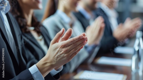 Indoor of meeting room in office for teamwork of business. Conference place to choose idea for management strategy or successful company. Businessman use hand celebrate for success governance. AIG53.