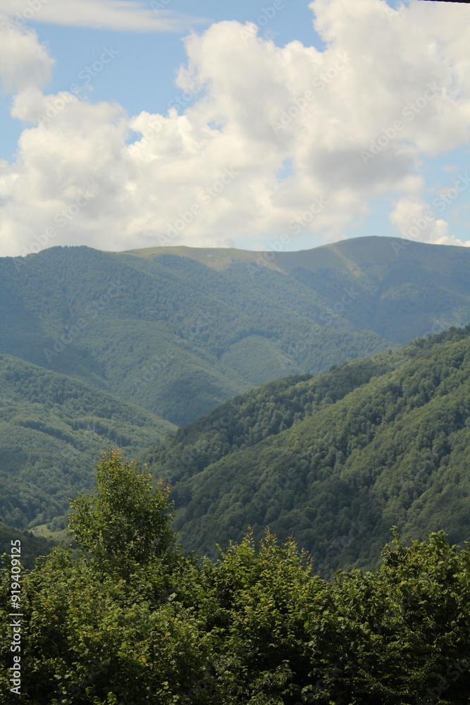 Panorama of mountains from Mount Makovitsa in Yaremche, Ukraine Panorama of mountains from Mount Makovitsa in Yaremche, Ukraine