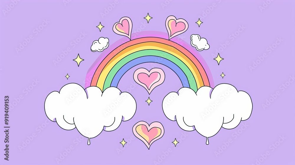 LGBT Pride Month Festival Banner with Rainbow and Clouds in Trendy Outline Cartoon Style, Perfect for Greeting Postcards, Invitations, and Flyers LGBT Pride Month Festival Banner with Rainbow and Clouds in Trendy Outline Cartoon Style, Perfect for Greeting Postcards, Invitations, and Flyers