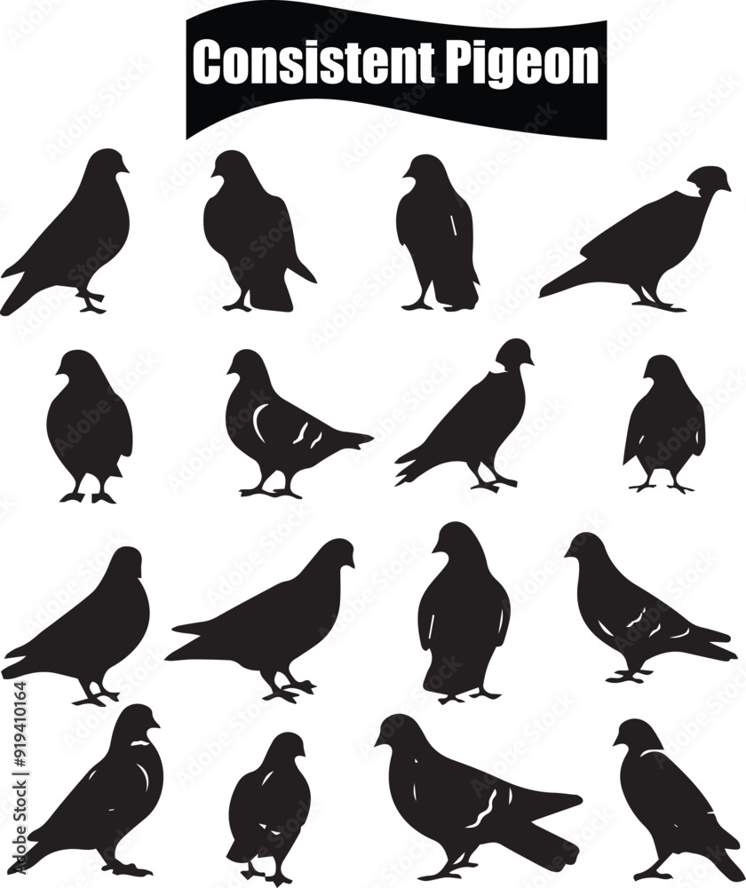 Naklejka premium Pigeon Shadowy Silhouette Vector Art Pack