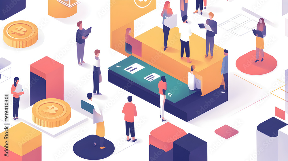 Crowdfunding Platforms in Fintech - A visual representation of a crowdfunding platform where users fund projects and startups, with digital rewards and equity shares Crowdfunding Platforms in Fintech - A visual representation of a crowdfunding platform where users fund projects and startups, with digital rewards and equity shares
