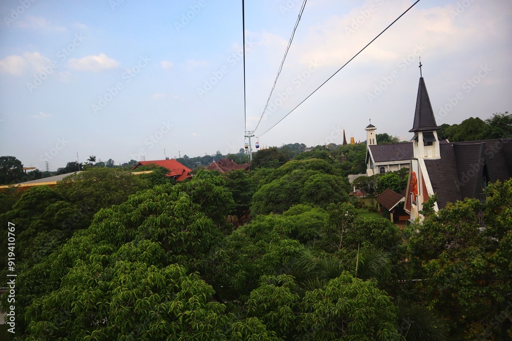 Fototapeta premium Ride the Taman Mini Indonesia Indah cable car.