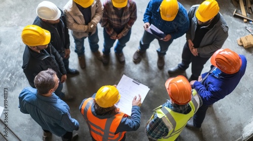 Generate a photo realistic image of workers receiving training on workplace violence prevention, with conflict resolution techniques, violence prevention policies, and security measures visible; 