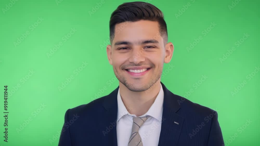 Young Hispanic Male Software Developer with Casual Look Smiling and Nodding on Green Screen Young Hispanic Male Software Developer with Casual Look Smiling and Nodding on Green Screen
