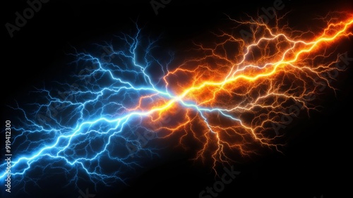 Blue and Orange Lightning Clashing in the Dark.