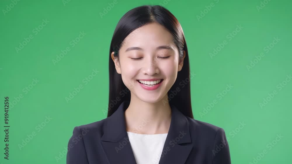 Confident Young Asian Female Businesswoman Smiling and Nodding on Green Screen Confident Young Asian Female Businesswoman Smiling and Nodding on Green Screen