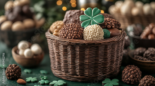 A close-up of a St. Patricks Day gift basket St. Pattricks photo