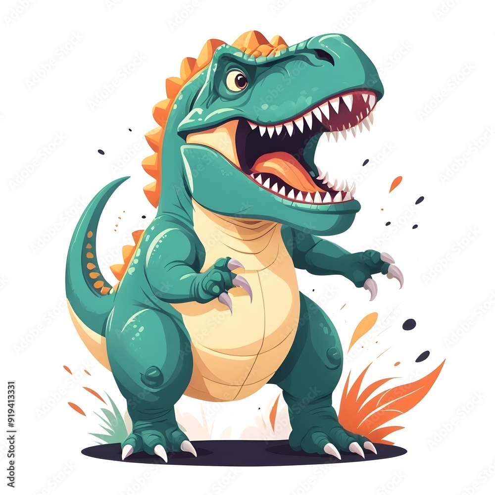 Fototapeta premium Cartoon roaring Tyrannosaurus rex. Illustration vector. 