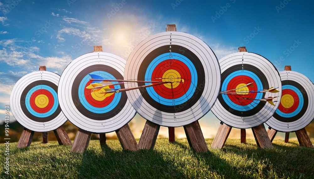 Multiple Targets Vs One Multiple archery targets in a row, with the closest hit in the bullseye ...