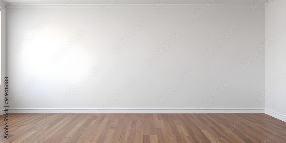 Empty room with white wall and wooden floor.