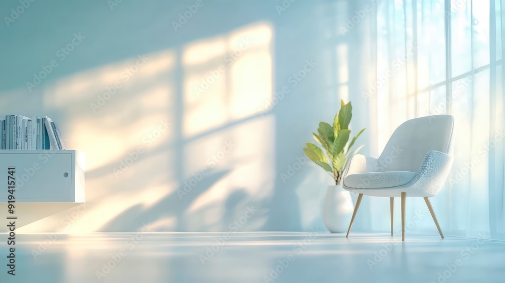 white psychologist cabinet, studio book wall, blurred room, very light coloring, sky blue and golden light palette, with generative ai white psychologist cabinet, studio book wall, blurred room, very light coloring, sky blue and golden light palette, with generative ai